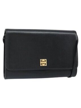 Authentic GIVENCHY Shoulder Bag Leather Black Gold